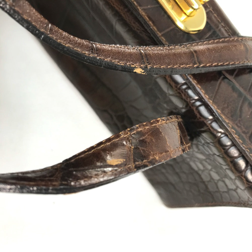 Furla Tote Bag Embossed leather Brown Embossing Women Used Authentic