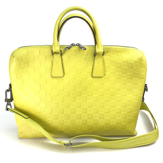 LOUIS VUITTON Business bag N41391 Damier Anfini Leather yellow Damier Anfini Porte Documan Jules mens Used Authentic