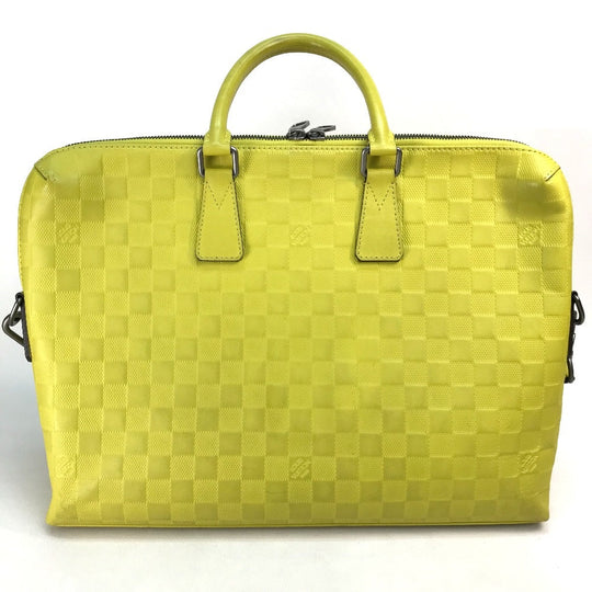 LOUIS VUITTON Business bag N41391 Damier Anfini Leather yellow Damier Anfini Porte Documan Jules mens Used Authentic
