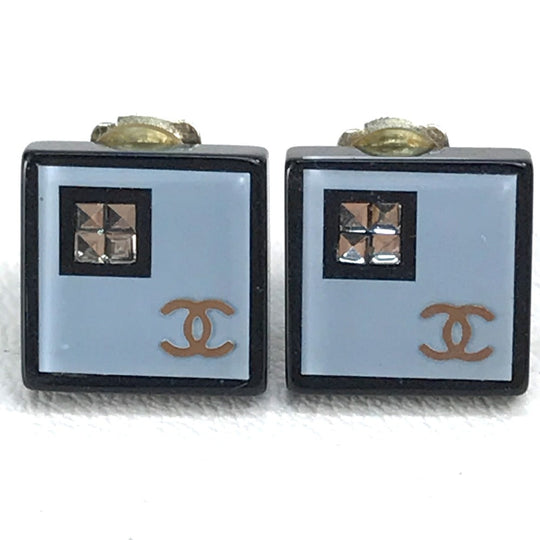 CHANEL Earring plastic Light blue CC COCO Mark Square Coco