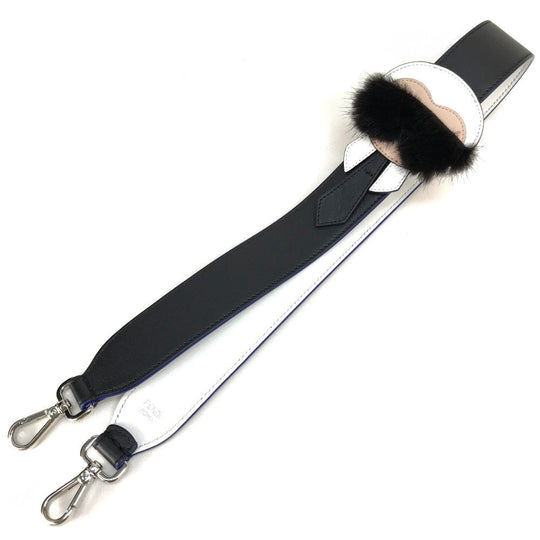 FENDI Shoulder strap 8AV0775R7F0X93 leather Black x white x blue With fur Strap Yukarito Women Used Authentic