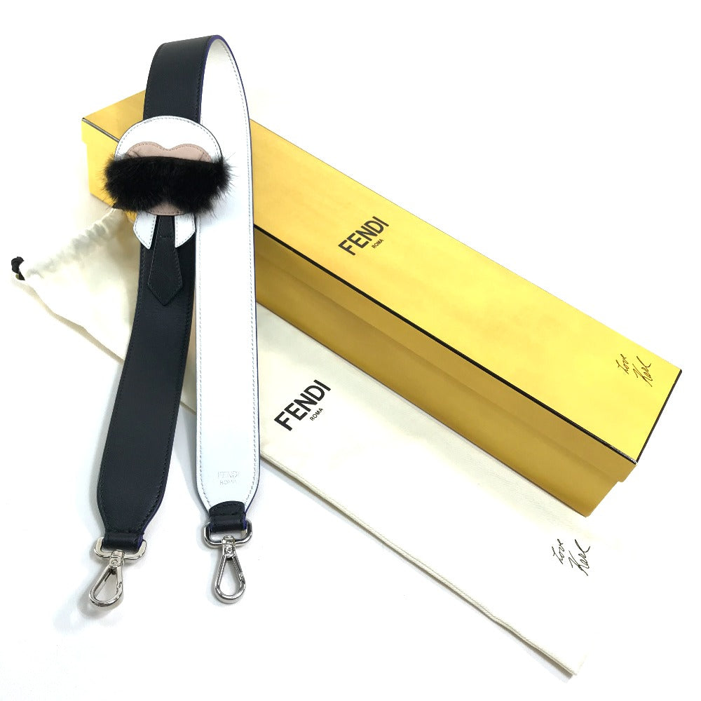 FENDI Shoulder strap 8AV0775R7F0X93 leather Black x white x blue With fur Strap Yukarito Women Used Authentic