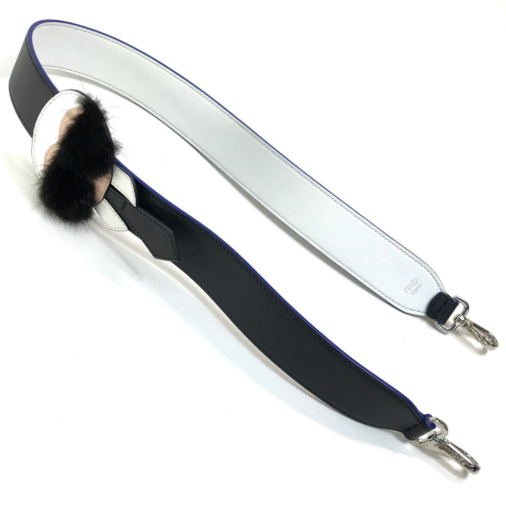 FENDI Shoulder strap 8AV0775R7F0X93 leather Black x white x blue With fur Strap Yukarito Women Used Authentic