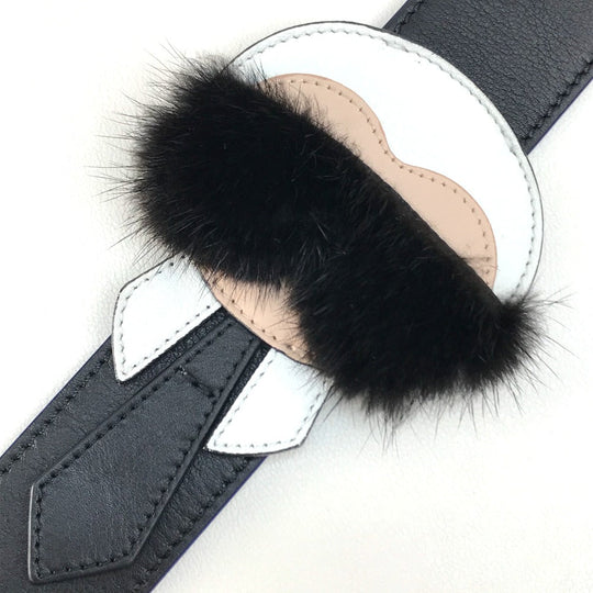 FENDI Shoulder strap 8AV0775R7F0X93 leather Black x white x blue With fur Strap Yukarito Women Used Authentic