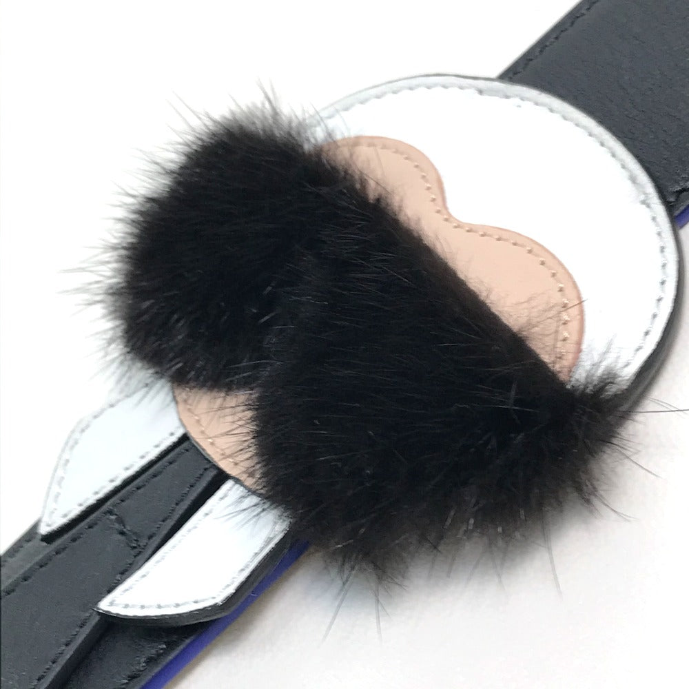 FENDI Shoulder strap 8AV0775R7F0X93 leather Black x white x blue With fur Strap Yukarito Women Used Authentic
