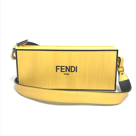 FENDI Shoulder Bag 7VA520 leather Yellow / black logo mens Used Authentic