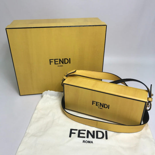 FENDI Shoulder Bag 7VA520 leather Yellow / black logo mens Used Authentic