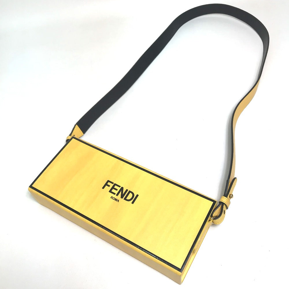 FENDI Shoulder Bag 7VA520 leather Yellow / black logo mens Used Authentic