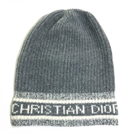 Christian Dior Knit hat Wool / cashmere gray logo D-White Women Used Authentic