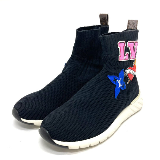 LOUIS VUITTON sneakers Monogram canvas, rubber, stretch textile black Black heart line Logo applique embroidery Women 35 Used Authentic