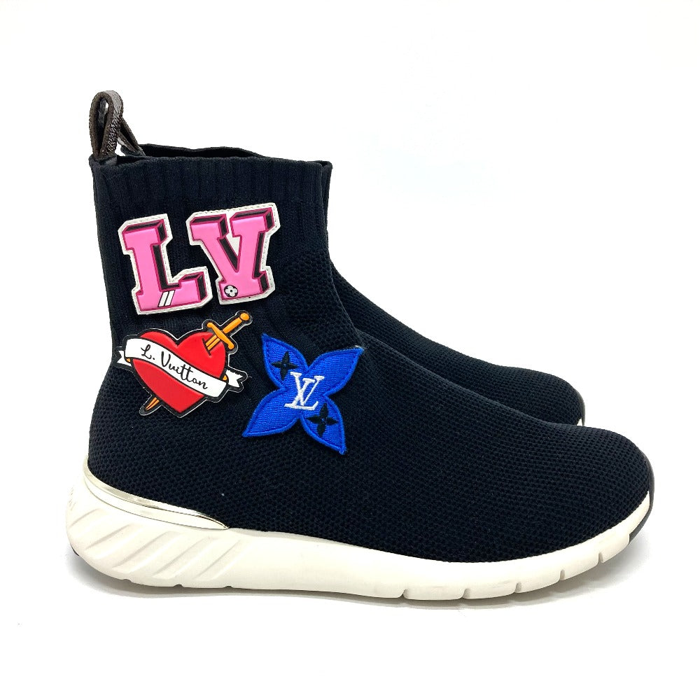 LOUIS VUITTON sneakers Monogram canvas, rubber, stretch textile black Black heart line Logo applique embroidery Women 35 Used Authentic