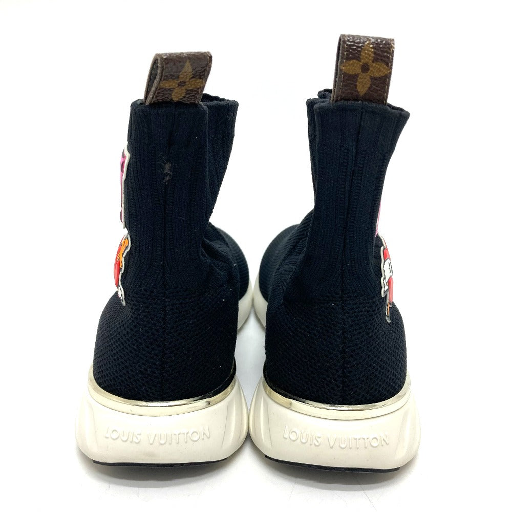 LOUIS VUITTON sneakers Monogram canvas, rubber, stretch textile black Black heart line Logo applique embroidery Women 35 Used Authentic