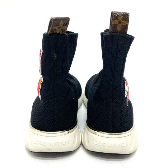 LOUIS VUITTON sneakers Monogram canvas, rubber, stretch textile black Black heart line Logo applique embroidery Women 35 Used Authentic