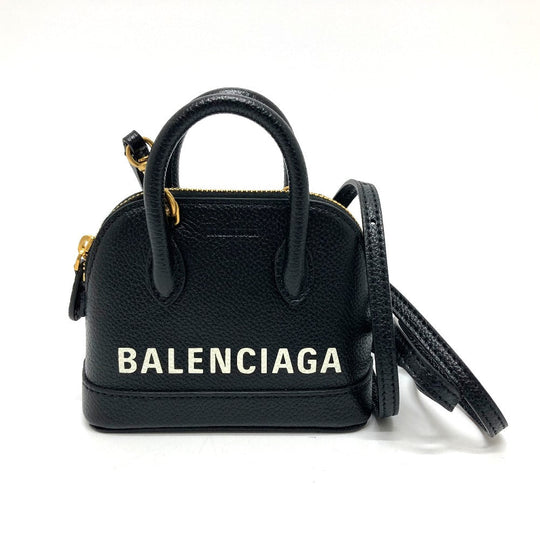 BALENCIAGA Shoulder Bag 639756 leather black logo Villetop Women Used Authentic