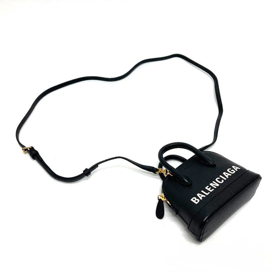 BALENCIAGA Shoulder Bag 639756 leather black logo Villetop Women Used Authentic
