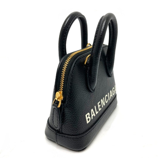 BALENCIAGA Shoulder Bag 639756 leather black logo Villetop Women Used Authentic