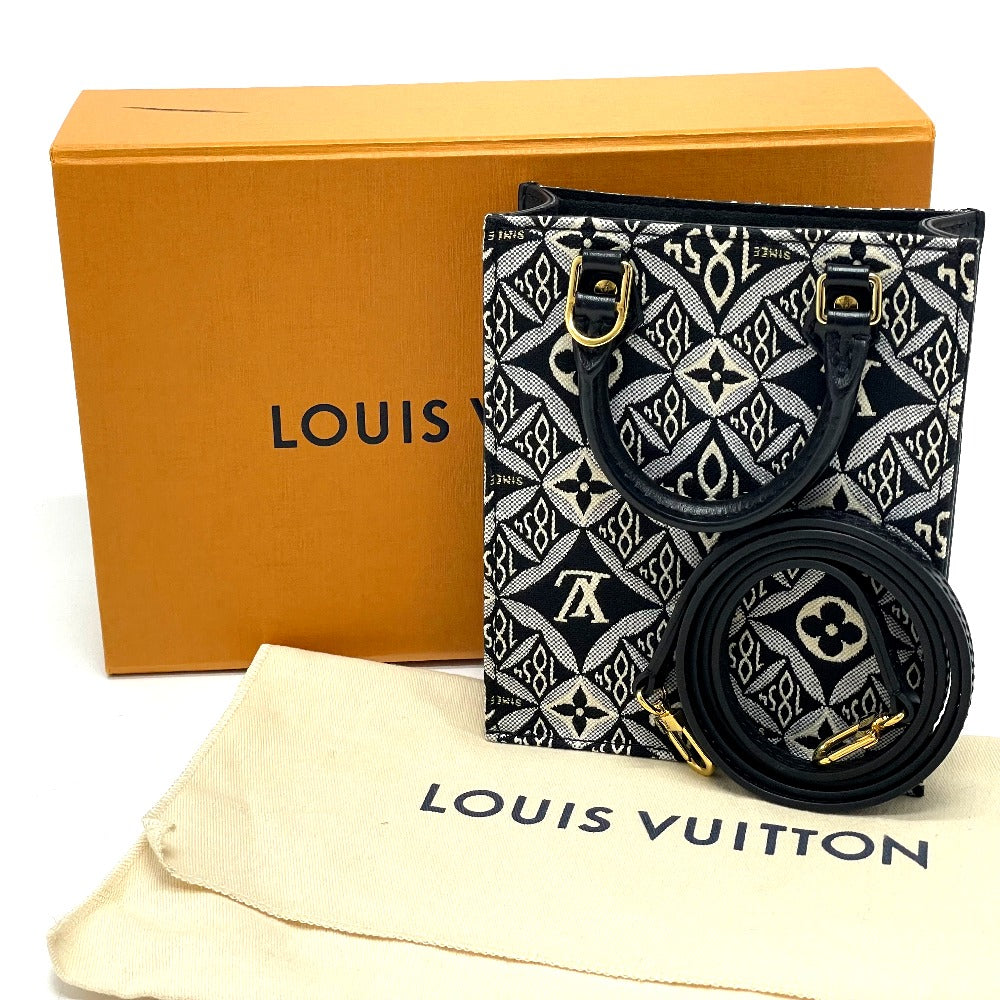 LOUIS VUITTON Handbag M80484 Jacquard Black x blue Monogram Jaguar SINCE 1854 Petit Sac Plat Women Used Authentic