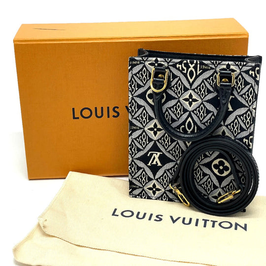 LOUIS VUITTON Handbag M80484 Jacquard Black x blue Monogram Jaguar SINCE 1854 Petit Sac Plat Women Used Authentic