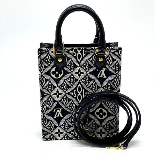 LOUIS VUITTON Handbag M80484 Jacquard Black x blue Monogram Jaguar SINCE 1854 Petit Sac Plat Women Used Authentic