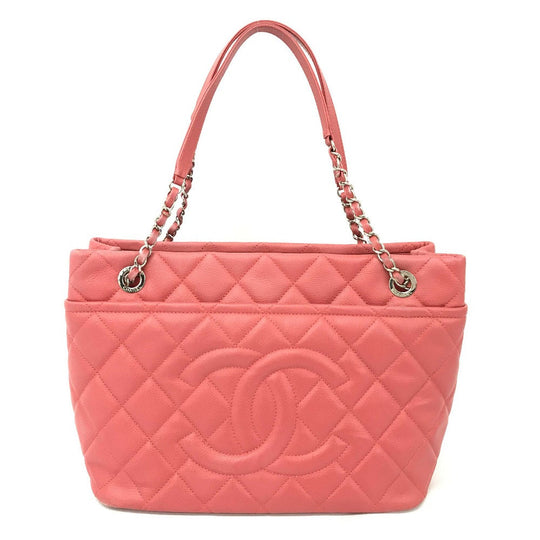 CHANEL Tote Bag A67921 Caviar skin pink CC COCO Mark Matrasse Women Used Authentic