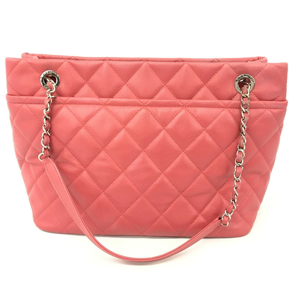 CHANEL Tote Bag A67921 Caviar skin pink CC COCO Mark Matrasse Women Used Authentic