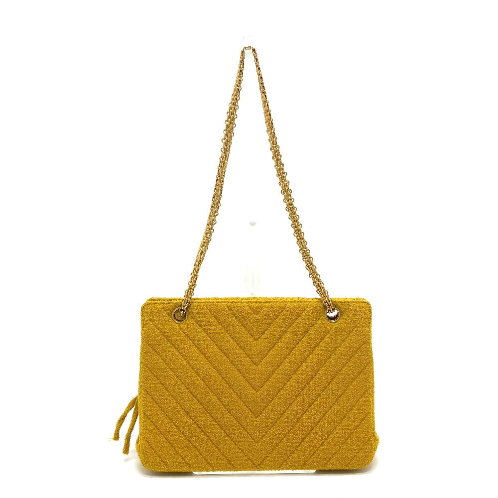 CHANEL Shoulder Bag pile Mustard type Comes with a clasp pouch Vstitch Chevron Women Used Authentic