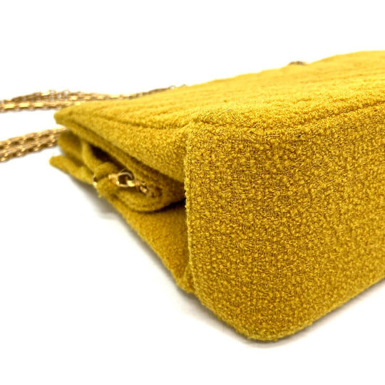 CHANEL Shoulder Bag pile Mustard type Comes with a clasp pouch Vstitch Chevron Women Used Authentic
