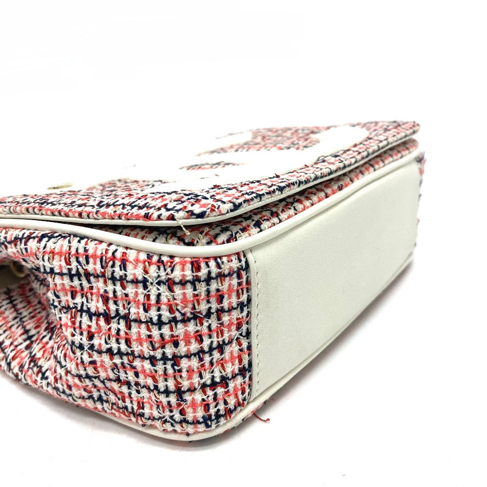 CHANEL Shoulder Bag Leather, Tweed White x red CC COCO Mark flap pochette Women Used Authentic