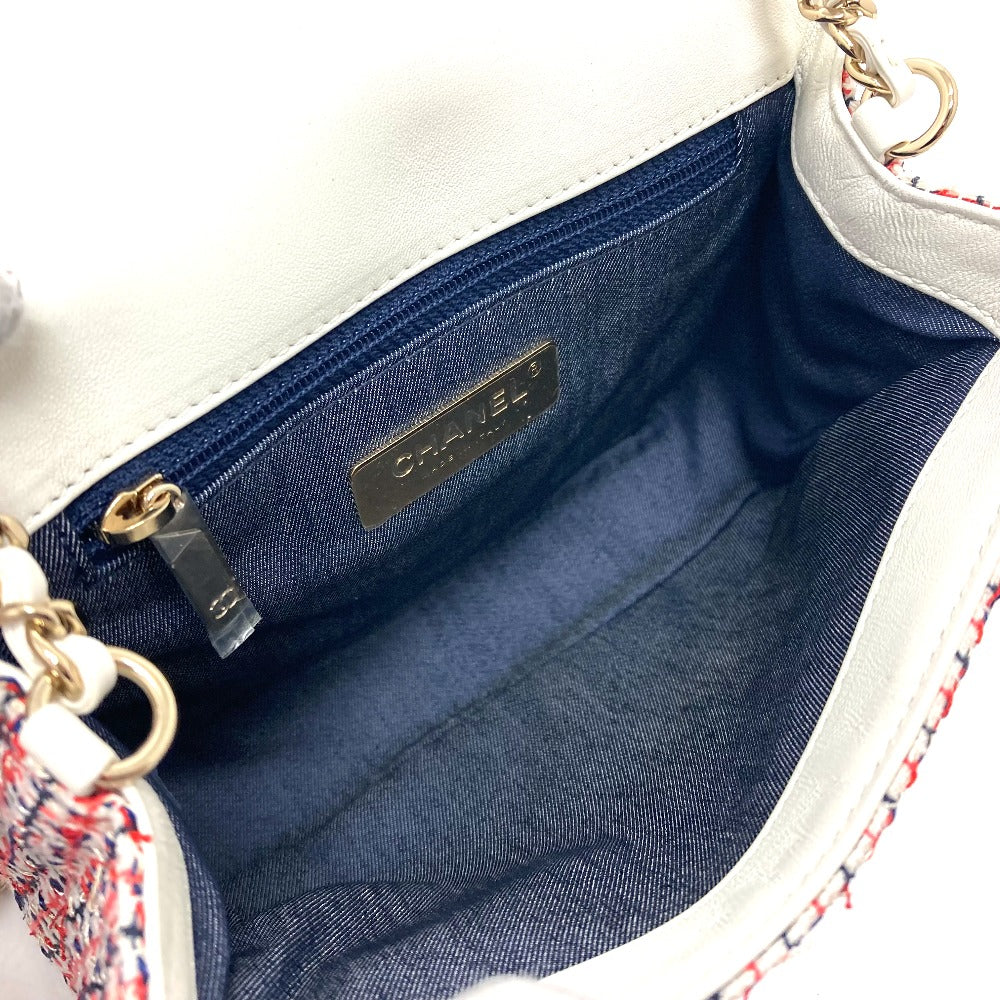 CHANEL Shoulder Bag Leather, Tweed White x red CC COCO Mark flap pochette Women Used Authentic