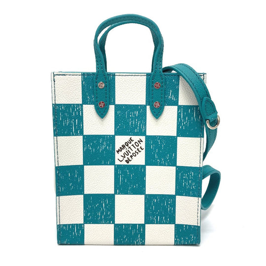 LOUIS VUITTON Shoulder Bag N60495 leather Blue type damier checkerboard Sac PlatXS Women Used Authentic