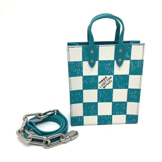 LOUIS VUITTON Shoulder Bag N60495 leather Blue type damier checkerboard Sac PlatXS Women Used Authentic