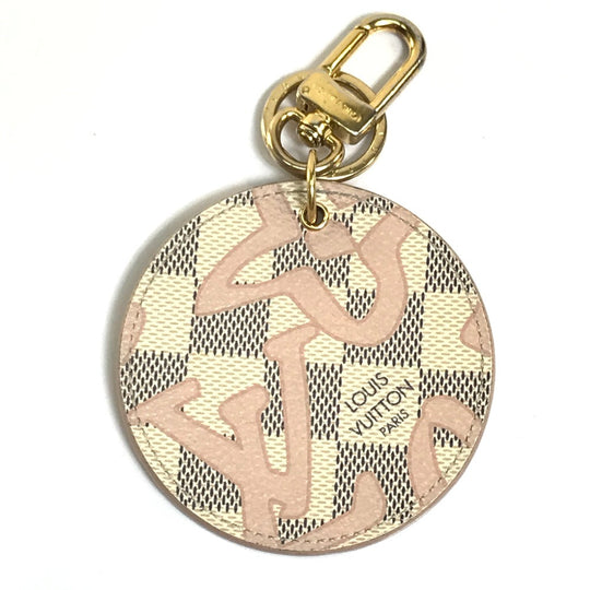 LOUIS VUITTON key ring M61943 Damier Azur Canvas White x pink Damier Azur Porto Cretaciennes Tahiti Women Used Authentic