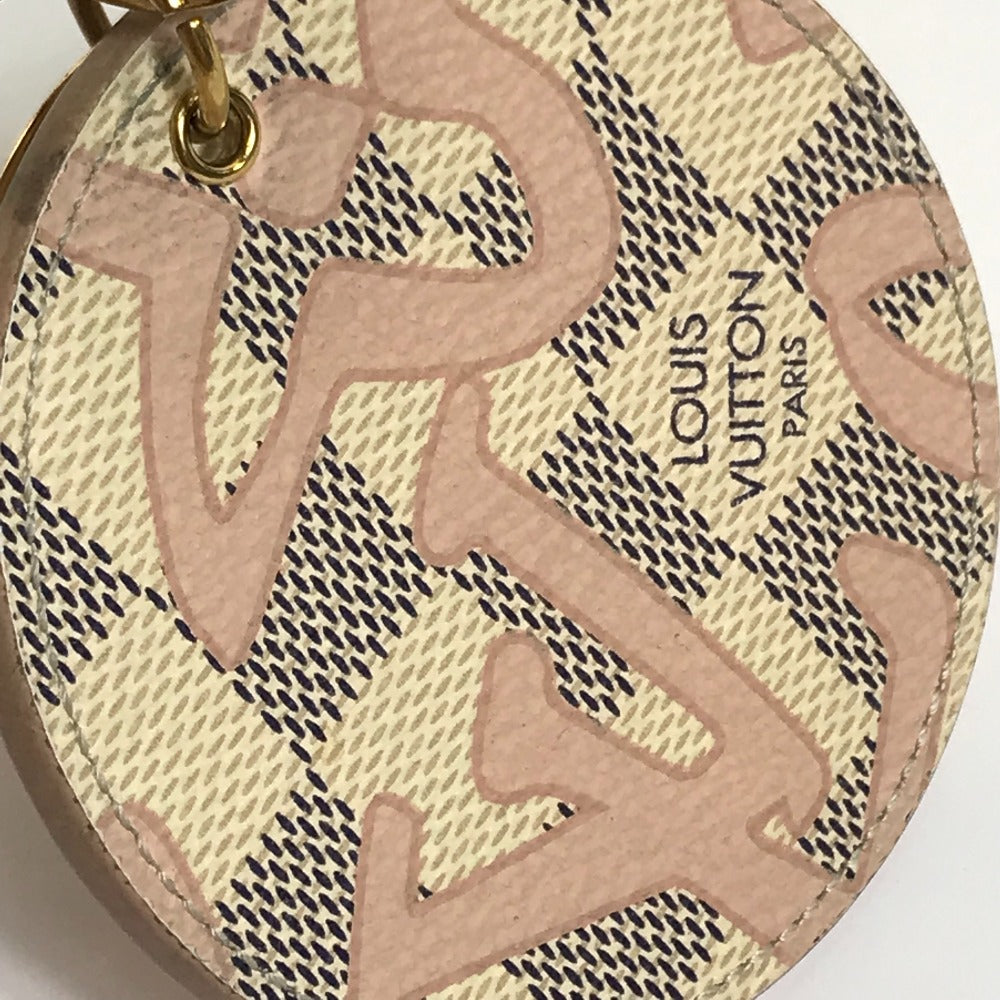 LOUIS VUITTON key ring M61943 Damier Azur Canvas White x pink Damier Azur Porto Cretaciennes Tahiti Women Used Authentic