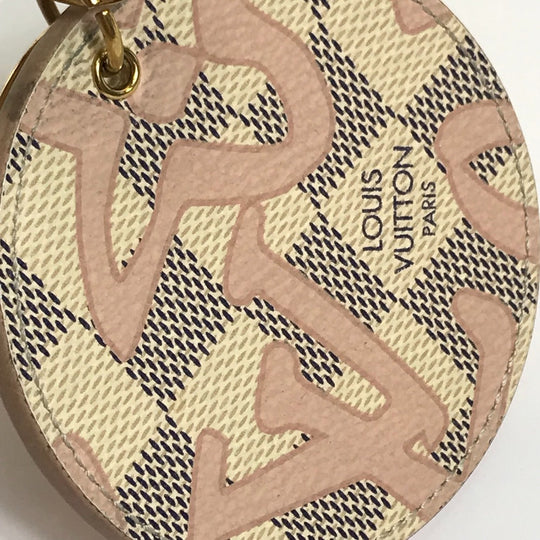 LOUIS VUITTON key ring M61943 Damier Azur Canvas White x pink Damier Azur Porto Cretaciennes Tahiti Women Used Authentic