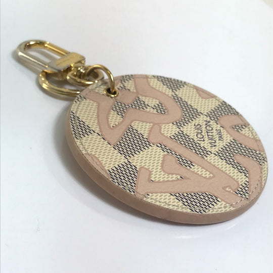 LOUIS VUITTON key ring M61943 Damier Azur Canvas White x pink Damier Azur Porto Cretaciennes Tahiti Women Used Authentic