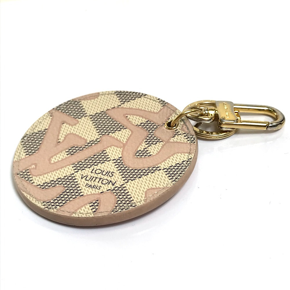 LOUIS VUITTON key ring M61943 Damier Azur Canvas White x pink Damier Azur Porto Cretaciennes Tahiti Women Used Authentic