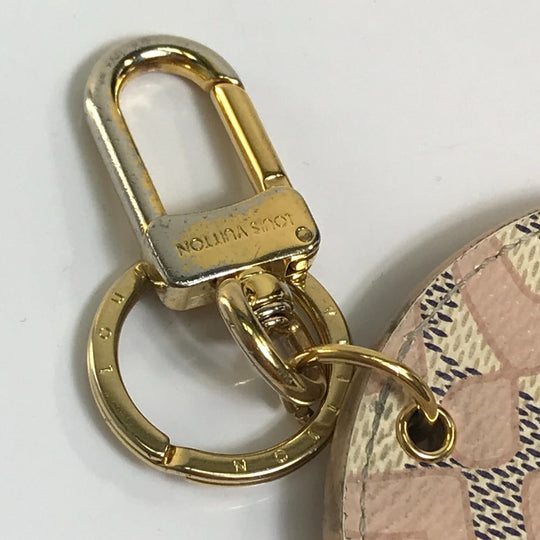 LOUIS VUITTON key ring M61943 Damier Azur Canvas White x pink Damier Azur Porto Cretaciennes Tahiti Women Used Authentic