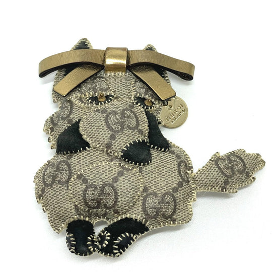 GUCCI charm GG Supreme Canvas beige Fox Guccioli Women Used Authentic