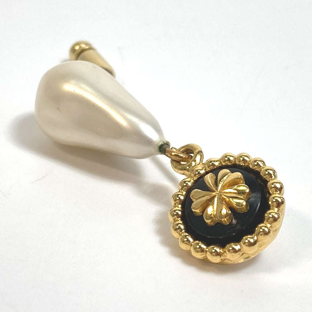CHANEL Brooch Gold Plated, Faux Pearl Gold x White x Black Clover motif
