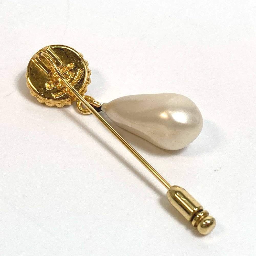 CHANEL Brooch Gold Plated, Faux Pearl Gold x White x Black Clover motif