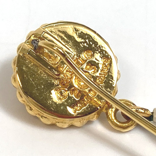 CHANEL Brooch Gold Plated, Faux Pearl Gold x White x Black Clover motif