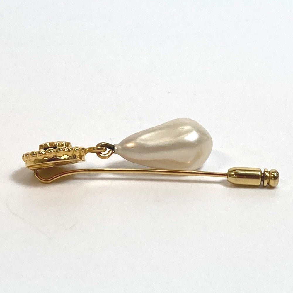 CHANEL Brooch Gold Plated, Faux Pearl Gold x White x Black Clover motif