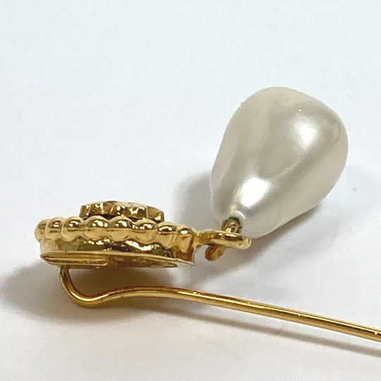 CHANEL Brooch Gold Plated, Faux Pearl Gold x White x Black Clover motif
