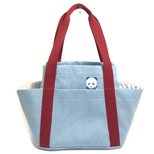 HERMES Tote Bag canvas Blue x red Panda pass pass Mothers bag Women Used Authentic