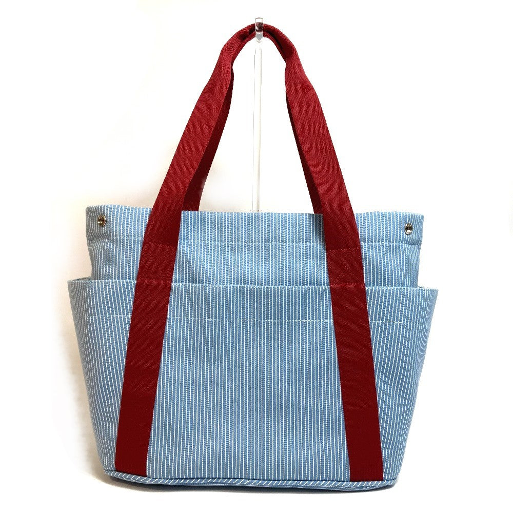 HERMES Tote Bag canvas Blue x red Panda pass pass Mothers bag Women Used Authentic