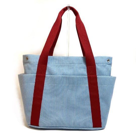 HERMES Tote Bag canvas Blue x red Panda pass pass Mothers bag Women Used Authentic