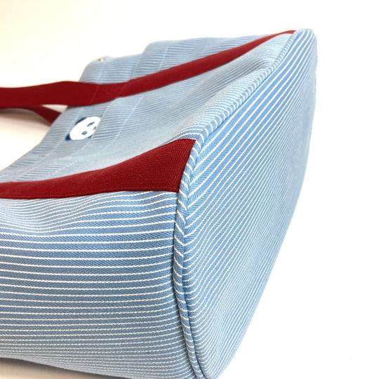 HERMES Tote Bag canvas Blue x red Panda pass pass Mothers bag Women Used Authentic