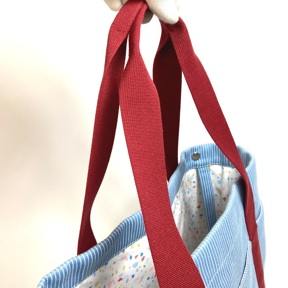HERMES Tote Bag canvas Blue x red Panda pass pass Mothers bag Women Used Authentic