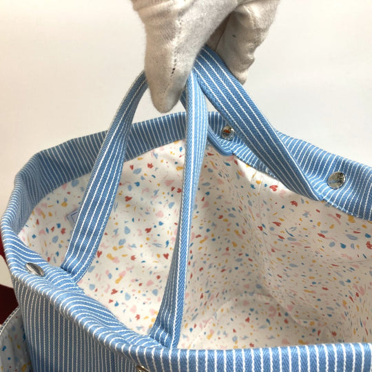 HERMES Tote Bag canvas Blue x red Panda pass pass Mothers bag Women Used Authentic