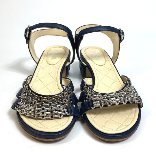 CHANEL Sandals G31704 lambskin Navy CC COCO Mark Shoes Matrasse 36 1/2C